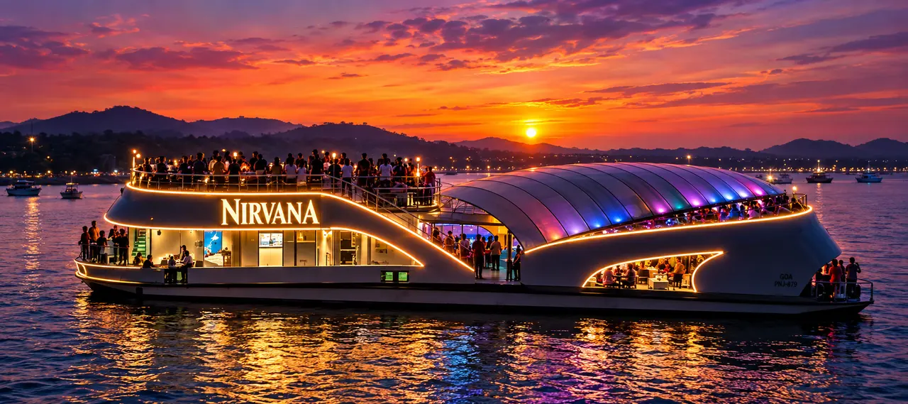 Nirvana party cruise lit up on the water
