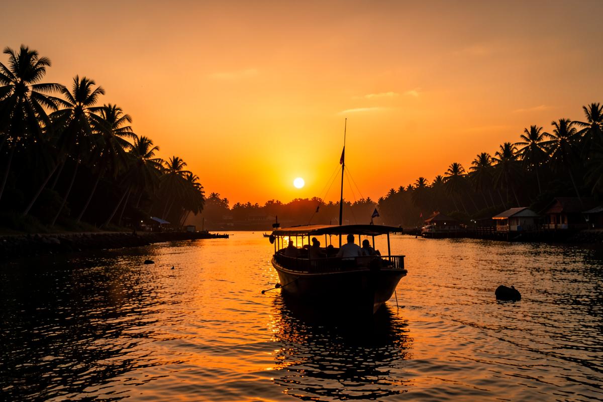 Birthday celebration with cake on a sunset cruise